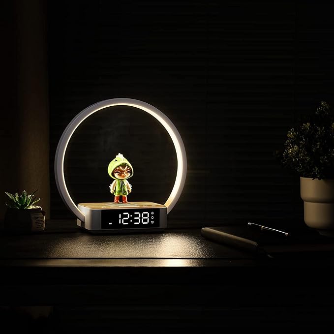 WILIT Bedside Lamp with Alarm Clock,Touch Lamp with Wireless Charger,Nightlight for Bedroom,Sunrise Wake-up Light,3-Grade Dimmable,Birthday Gifts for Her,Women,Men,Mom,Daughter,Girlfriend(Wood Grain)