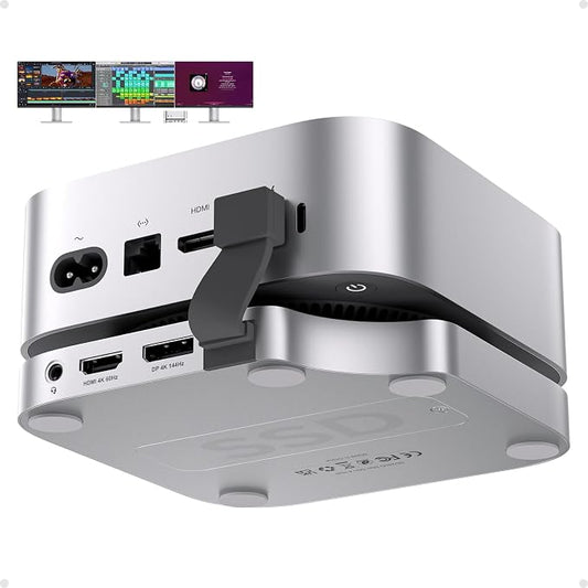 Mac Mini M4 Dock Stand with DP 4K 144Hz & HDMI 4K 60Hz, Mac Mini M4 Pro Hub with 4TB NVMe SSD Enclosure (SSD NOT Included), 3 USB A 2.0, SD/TF 3.0, 3.5mm Audio/Mic, USB C Hub for Mac Mini 2024