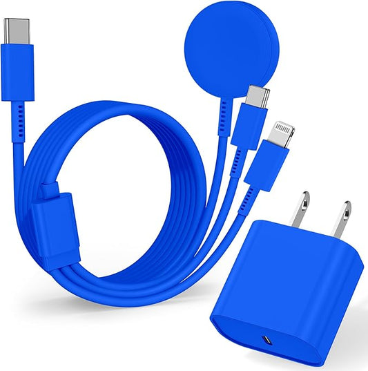20W USBC for Apple Watch Charger Fast Charging,3in1 Multiple Cable for iWatch USBC Charger Cord 6FT for Apple Watch Series 11/10/9/8/7/Ultra3/Ultra 2/6/5/4/3/2/1/Ultra/iPhone 17/16/15/14/13/12/11-Blue