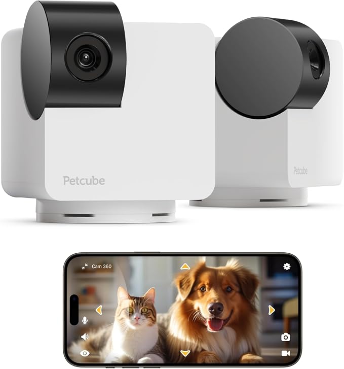 Petcube Pan-Tilt Cam 360° View The Pack of 2 Cameras – 1080p HD Dome Camera, WiFi Pet & Home Security, Complete 360° Surveillance, Night Vision, AI Alerts