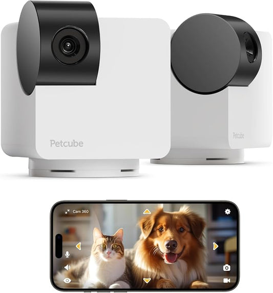Petcube Pan-Tilt Cam 360° View The Pack of 2 Cameras – 1080p HD Dome Camera, WiFi Pet & Home Security, Complete 360° Surveillance, Night Vision, AI Alerts