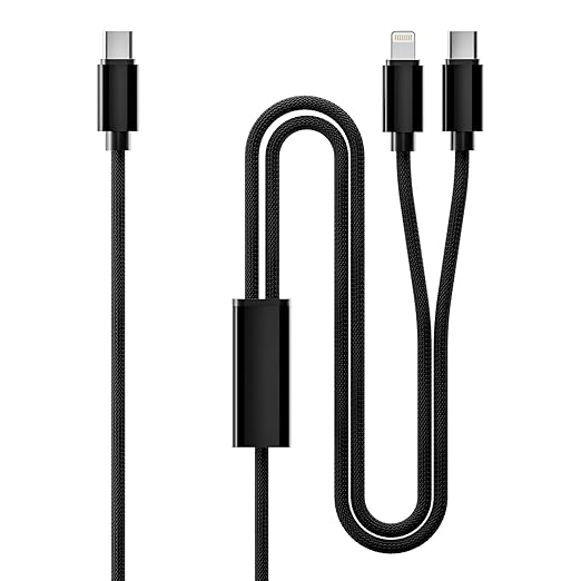 2 in 1 USB C to USB C/Lightning Cable 100W Max 4FT 1Pack,Multi Cable Simultaneous Fast Charging Compatible with MacBook Air/Pro/iPad/iPhone 17/16/15/14/13/12/11 Series,Galaxy S26/S25/24 Series/Pixel