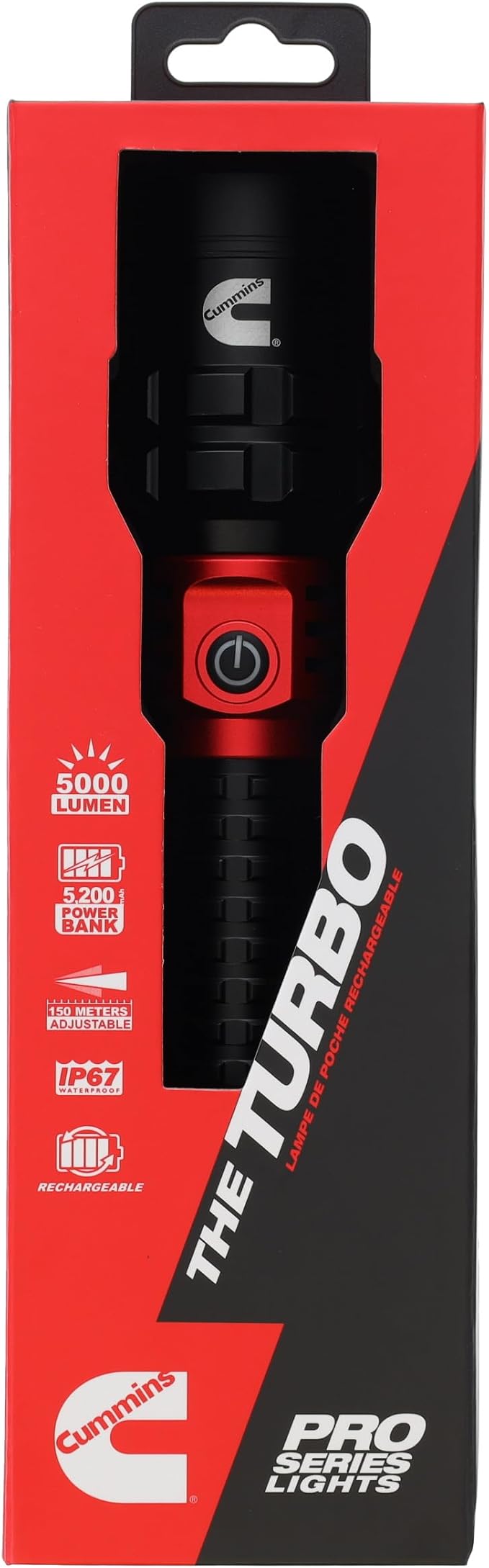 Cummins CMN35359 Pro Series 60W COB Rechargeable Flashlight High Lumen 5000 Lumen LED Multiple Light Modes Plus Power Bank