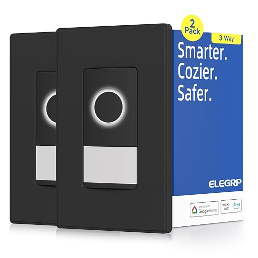 ELEGRP Smart Motion Sensor Switch, 2.4GHz Wi-Fi 3 Way Light Switch Compatible with Alexa & Google Assistant, APP Remote Control, Neutral Wire Required, UL Certified, No Hub Required (Black, 2 Pack)