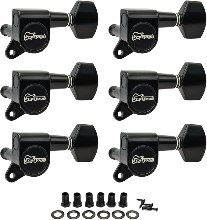 FretJoyB 18:1 Guitar Tuning Pegs 6 in Line Standard Guitar Tuners Tuning Keys Replacement for Acoustic or Electric Guitars-Black(6 Right)