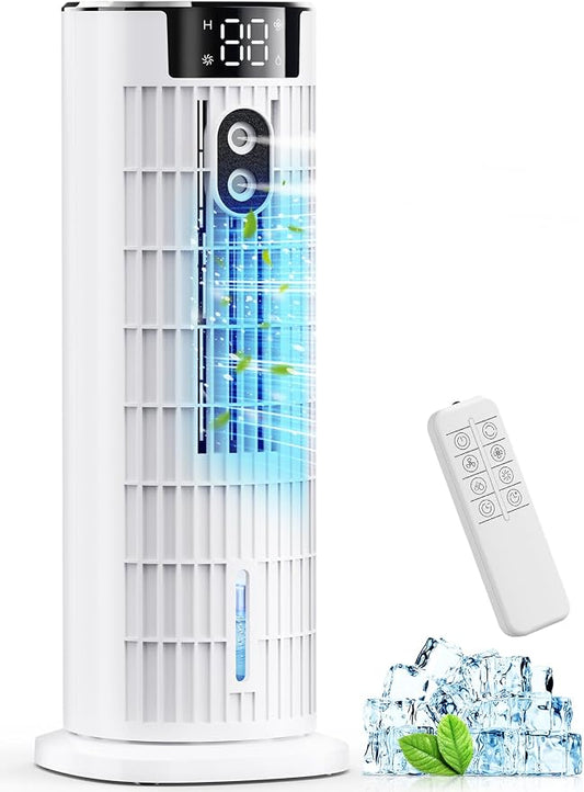 Portable Air Conditioners, 4 in 1 Evaporative Air Cooler, 1000ML Tower Fan with Remote, 3 Wind Speeds&Turbo Mode, 2 Mist,10H Timer, 90° Oscillation Portable AC for Home, Office CoamoTrail(Off White)