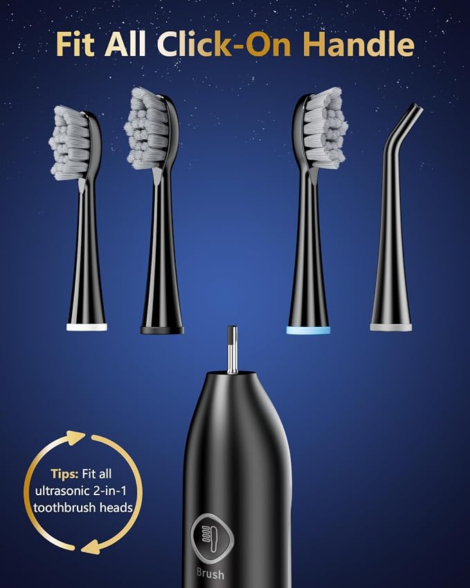 Electric Toothbrush with Water Flosser Combo, Professional Oral Care with 3 Brush Modes & 5 Water Pressure, Rechargeable Flossing Toothbrush for Adults Teeth Cleaning, Cordless for Home&Travel, Black
