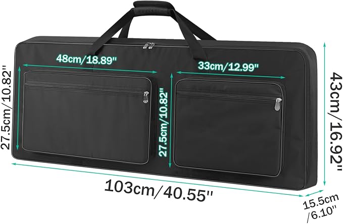 61 Key Piano Keyboard Case Bag 40.6''x6.1''x17'',Portable Padded Keyboard Gig Bag with Handles and Adjustable Backpack Straps with 4-Pocket for Keyboard Accessaries (Black)