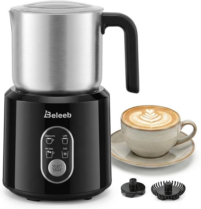 Detachable Milk Frother and Steamer, Dishwasher Safe Stainless Steel Milk Jug, 4-in-1 Electric Automatic Hot/Cold Foam Maker & Hot Chocolate Machine, 11.8oz/350ml, Perfect for Latte, Cappuccino