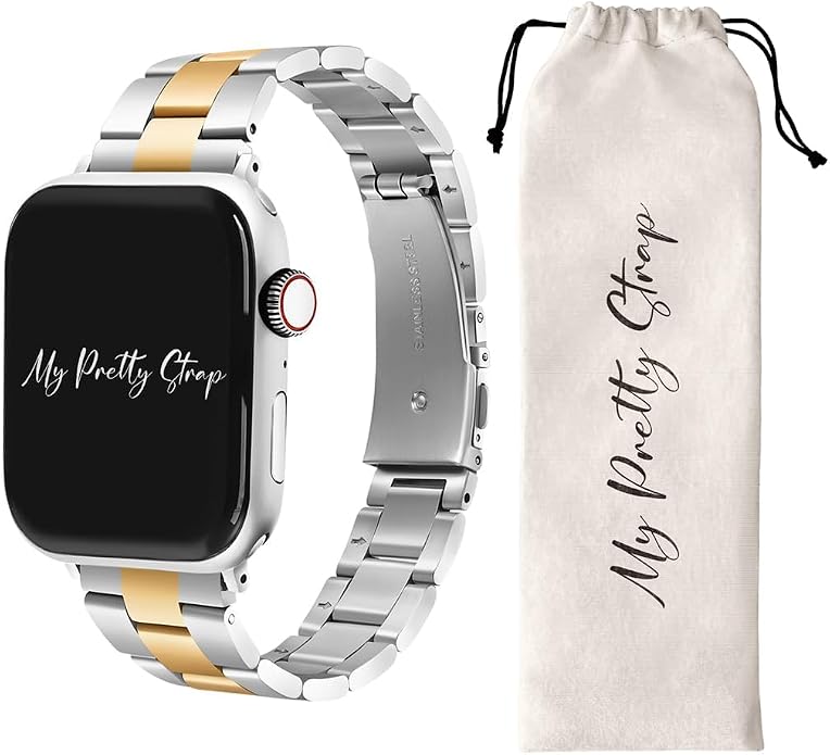 My Pretty Strap - Compatible Apple Watch Band Strap, Stainless Steel Fashion iWatch Replacement Strap- Easy Resizing, No Tool Needed, Fits Most Wrists- Series 1-11, SE and Ultra