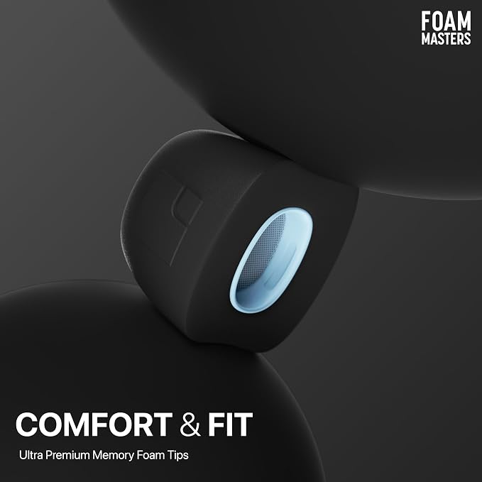 Foam Masters Ultra-Premium Memory Foam Ear Tips for AirPods Pro 3rd Gen (2025) | 3 Pairs | New Ver. | Secure Fit | Super Comfort | Better Noise Cancel | Replacement Buds (Assorted S/M/L, Black)