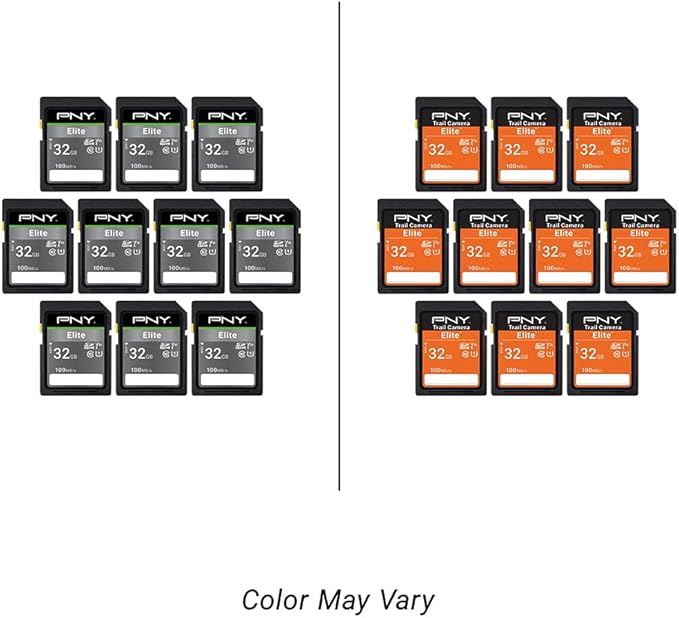 PNY 32GB Elite Class 10 U1 V10 SDHC Trail Camera Flash Memory Read Up to 100MB/s, UHS-I, HD Photo & Video, Outdoor Camera, DSLR Camera, Tactile Use, Wildlife Enthusiasts, 10-Pack (Packaging May Vary)