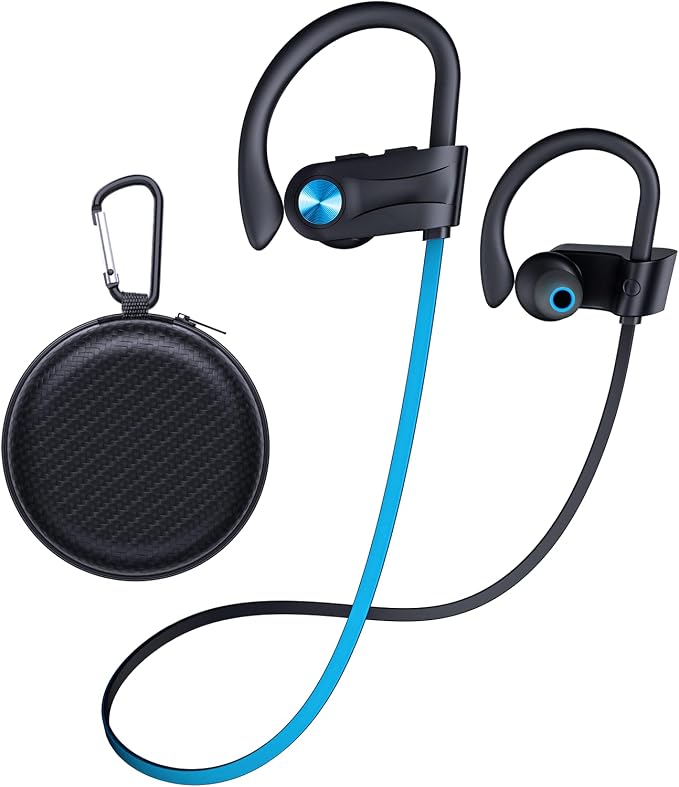 JOYWISE Wireless Headphones Bluetooth 5.3 Headphones with 16 Hours Playtime, Over-Ear Stereo Bass Earphones with Earhooks Headset, Sports Earbuds with Storage Bag for Running, Blue