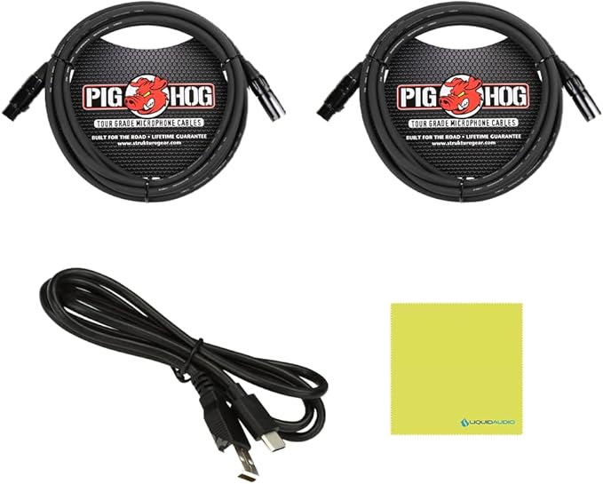 Arturia MiniFuse 4 Versatile Desktop USB-C Audio Interface, Black w/ 2-Pack Pig Hog PHM10 8mm XLR Microphone Cable and Liquid Audio Polishing Cloth