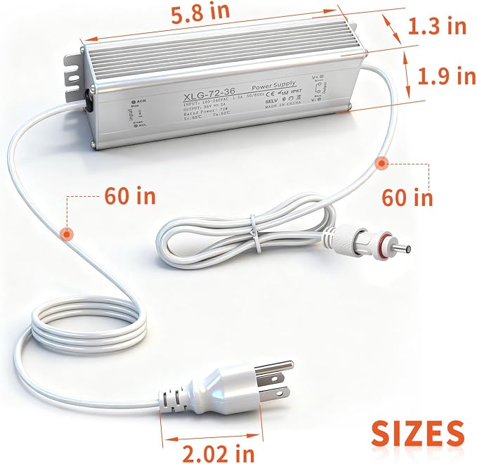 36V Waterproof Power Adapter Charger for Govee Permanent Outdoor Light Compatible with Govee H705D/H705E/H705F Replacement Power Supply Cord(White)