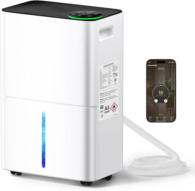 28.5 Pint Compressor Dehumidifier for Basement/Bathroom/Bedroom – 1500 Sq.Ft, WiFi/APP Control, Auto Defrost, Drain Hose, Child Lock & Laundry Drying