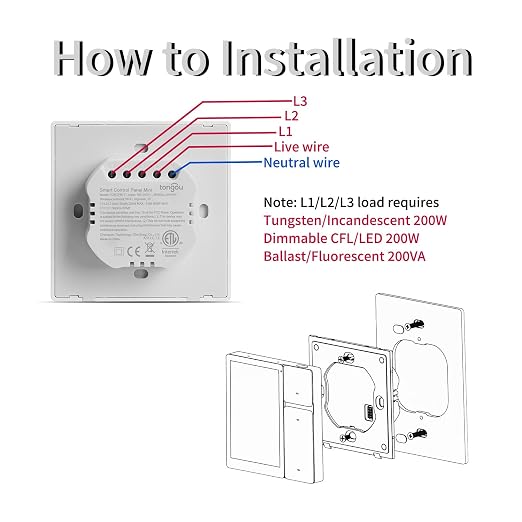 TONGOU DIY WiFi Smart Switch, 3-Switch Smart Home Control Panel Mini, 3.5 inch with LCD Touchscreen and Sigmesh, IR Remote Control, Tuya/Smart Life App, Partition Control, FCC Certificated, ETL Listed