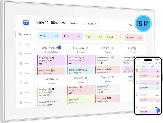 15.6 inch Wall Planner Digital Calendar & Chore Chart, Smart Touchscreen Display for Family Schedules, Hearth Display Digital Calendar, Digital Photo Frame, Great for Organizing Your 2025 Calendar