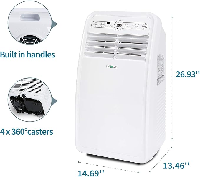 Uhome Portable Air Conditioner, 8000 BTU Compact AC Unit with Cooling, Dehumidifier, Fan, Remote Control and Window Mount Kit Included, White