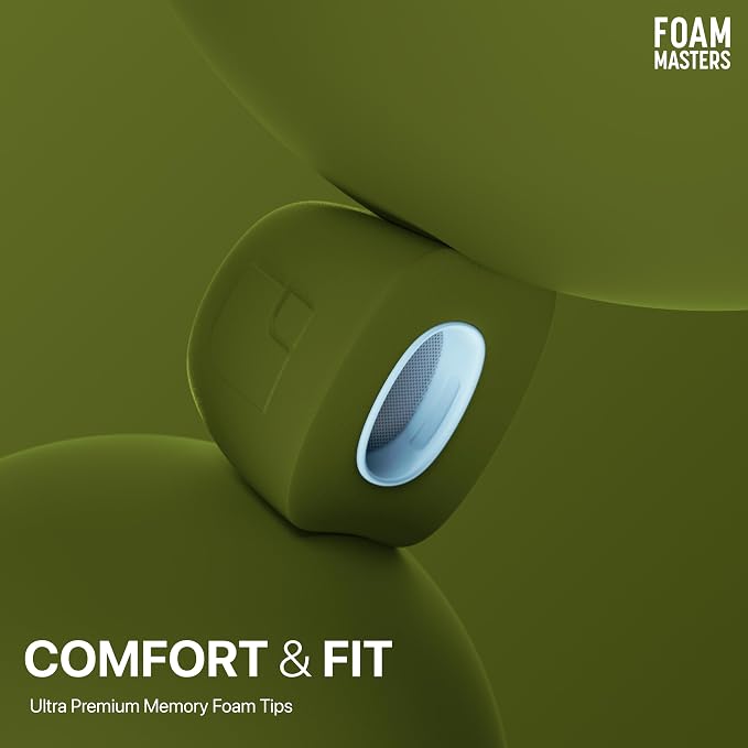 Foam Masters Ultra-Premium Memory Foam Ear Tips for AirPods Pro 1st & 2nd Gen | 3 Pairs | New Ver. | Secure Fit | Super Comfort | Better Noise Cancel | Replacement Buds (Small, OD Green)