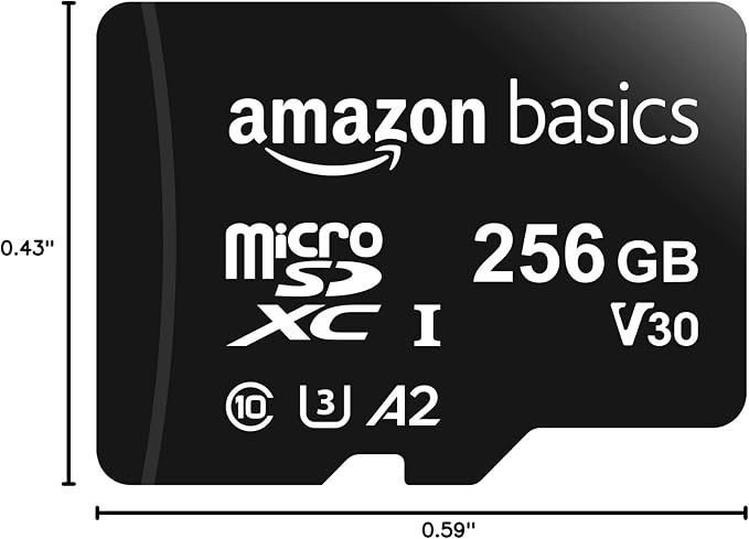 Amazon Basics microSDXC Memory Card with Full Size Adapter, A2, U3, Read Speed up to 100 MB/s, 256GB, Black
