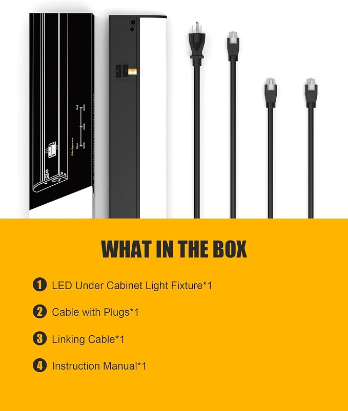 Hardwired Under Cabinet Lighting, 12 inch LED Under Counter Lights for Kitchen, CRI 97, 3CCT Dimmable Linkable Under Cabinet Lights with Power Cord and Linked Cord, 120V,8W,700Lm Black
