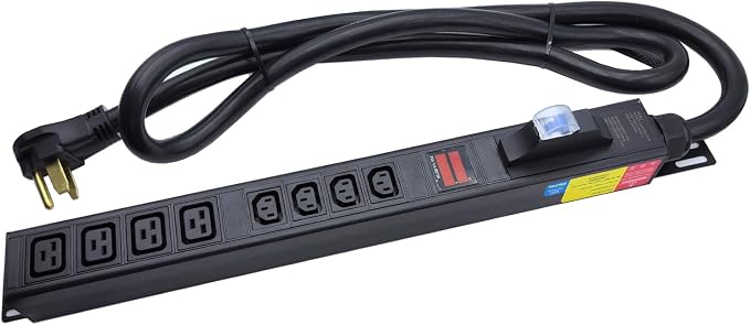 50 Ampere Rack Mounted PDU Power Socket, 4-Position C13+4-Position C19 Combination Circuit Breaker Protection, Aluminum Alloy Shell, 6-Foot 8AWG Cable Voltage and Current Display Instrument(C13-08-D)