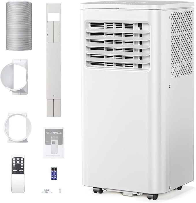 Electactic Portable AC Units 8100 BTU, 4-in-1 Indoor Air Conditioner with Built-in Dehumidifier & Fan, Quiet Portable Air Conditioner for Home up to 350 Sq.Ft., 24-Hour Timer & Remote Control
