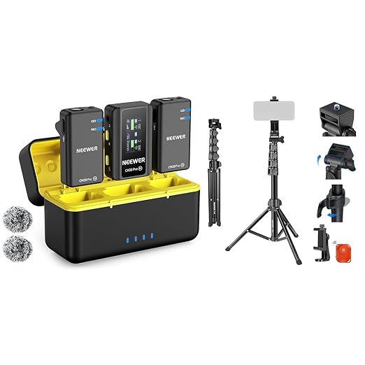 NEEWER CM28 PRO Wireless Lavalier Lapel Microphone System + Basics TS03 Flexible Phone Tripod with Remote for iPhone & Camera, 656ft/200m Range Mic Compatible with iPhone iPad Android Camera PC
