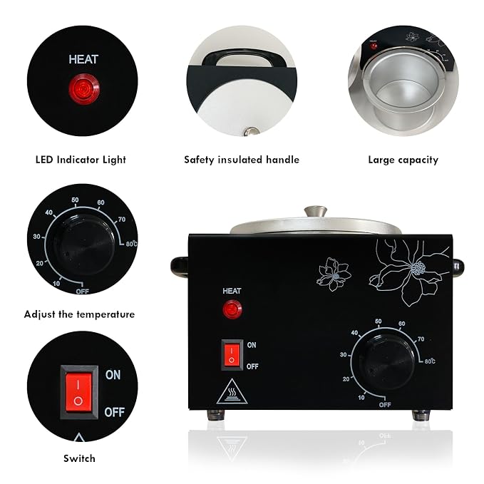 Professional Wax Warmer with Adjustable Temperature for Hair Removal - Electric Melted Wax Beads Heater for Women (Black Single Pot)