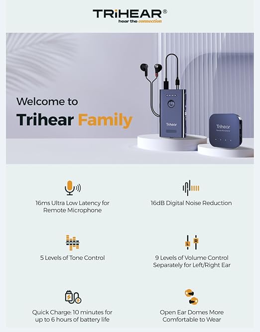 Convo Hearing Amplifier for Seniors with Remote Microphone and Noise Cancelling, Convo Rechargeable Personal Sound Amplifier, Hearing Devices for TV Listenings