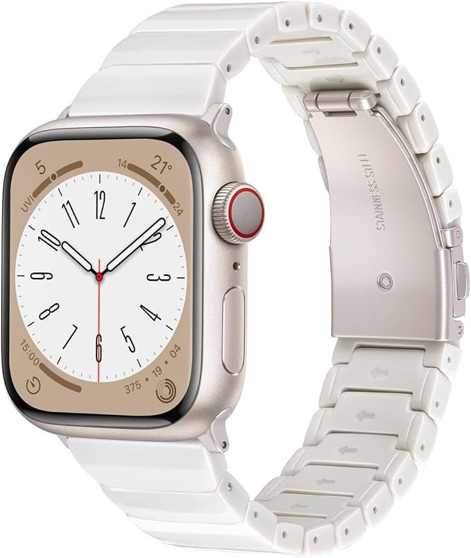 V-MORO Resin Band Compatible with Apple Watch Series 11/10 46mm/45mm/44mm/42mm Men Women Fashion Strap for iWatch Series 9/8/7/6/5/4/3/2/1/SE/SE 2 Lightweight Bracelet Wristband (Classic Starlight)