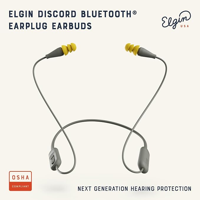 Elgin Discord Gen 2 Bluetooth Earplug Earbuds, OSHA Compliant Noise-Isolating Safety Wireless Headphones, All-Weather Earphones for Industrial Work, and High-Noise Environments