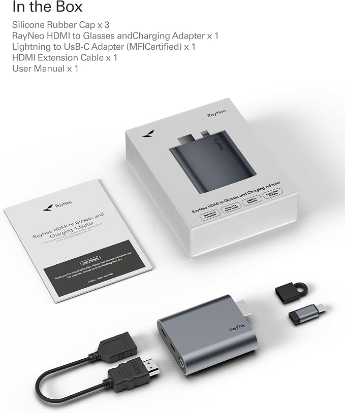 RayNeo HDMI 2.0 Adapter (Support HDR10) for iPhone 14 & Earlier with Lightning/HDMI Devices, Built-in Battery & Charge and Play, Supports 1080P@120Hz - for Air 4 Pro AR Glasses