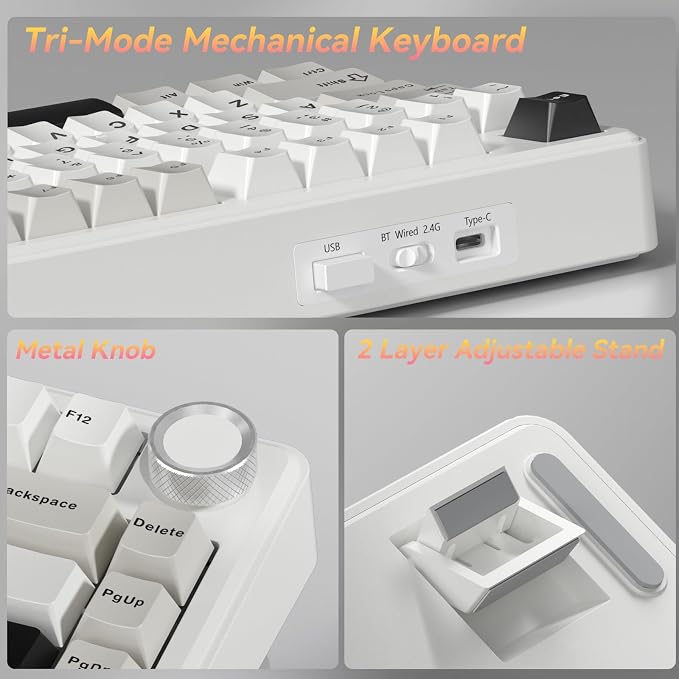 SOLAKAKA A75 75% Wireless Mechanical Keyboard, Hot Swappable Gaming Keyboard with Multifunction Knob & RGB, Gasket Mounted Creamy Keyboard, PBT Keycaps, Compact Layout for Win/Mac/PC