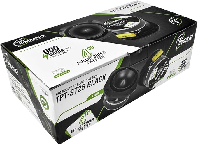 Timpano Super Tweeter 4 Inch TPT-ST25 Black, 8 Ohm, 900 Watts Max, 107 dB, 1.5 in Voice Coil, HIgh Sensitivity, Slim Profile Bullet Tweeters Speakers for Pro Audio (Pair)