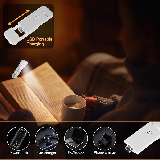 KunHe 60 Pack USB Rechargeable Book Lights Bulk for Reading at Night in Bed Reading Lights Bulk LED Reading Lights with Clip for Kids & Adults Bulk Christmas Gift for Man Woman Book Lovers