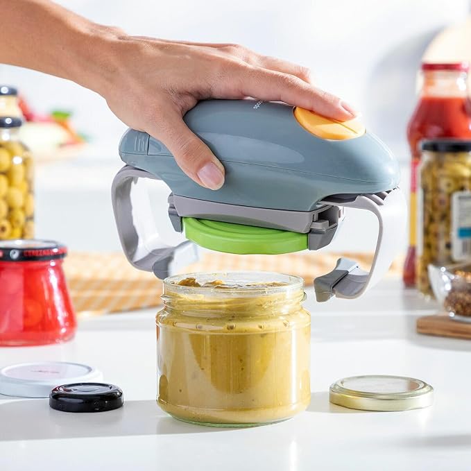 InnovaGoods® Lloucan Electric Jar Opener, Can Opener Kitchen Accessory, Automatic Can Opener for New Sealed Jars, Hands Free Can Opener Less Effort to Open (Grey)