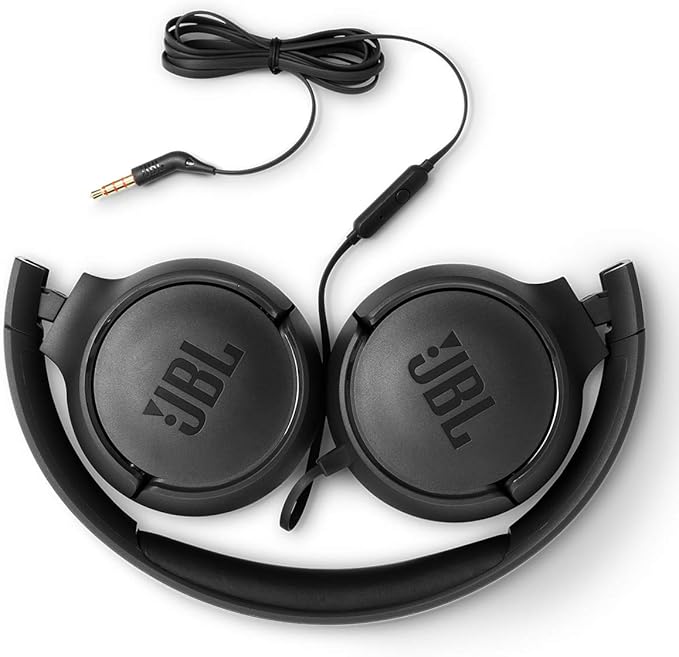 JBL Tune 500 - Wired on-ear headphones, JBL Pure Bass Sound, 1-button remote/mic, Tangle-free flat cable, Lightweight and foldable design, Ask Siri or Google Now (Black)