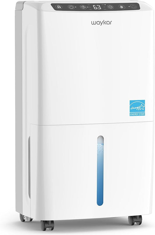 Waykar 2,000 Sq. Ft. 34 Pints 2025 Most Efficient Energy Star Dehumidifier for Basement & Home with Auto or Manual Drainage, Ultra Quiet 33dB, 0.62-Gallon Water Tank