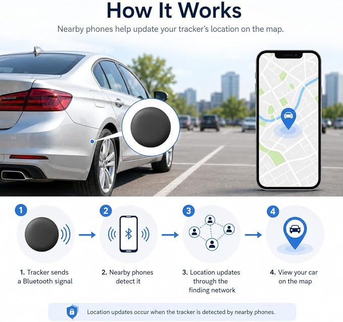 Car Tracker Device Hidden, GPS Tracker No Subscription Required,Support Android Systems, GPS Tracker for Car with Alerts, 1 Year Battery Life (Includes Keychain, Strap & Mount)
