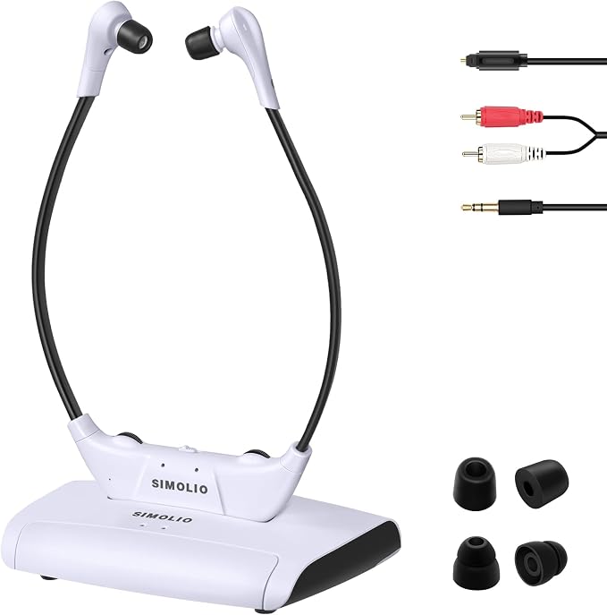 SIMOLIO Wireless Headphones for TV Watching w/Clarified Dialog, 164FT Range TV Headset for Seniors w/Balance Control & Enhanced Voice & Transmitter/Charging Dock, Gifts for Elderly, No Audio Delay