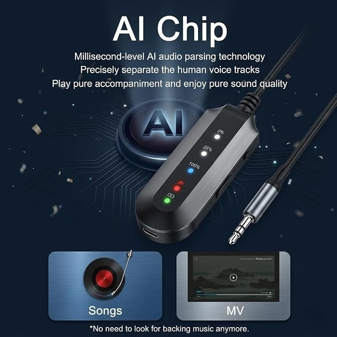 Portable Vocal Remover, AI Intelligent Real-Time Voice Elimination for Karaoke Machines,Bluetooth-Enabled Receiver Compatible with Any 3.5mm Speaker