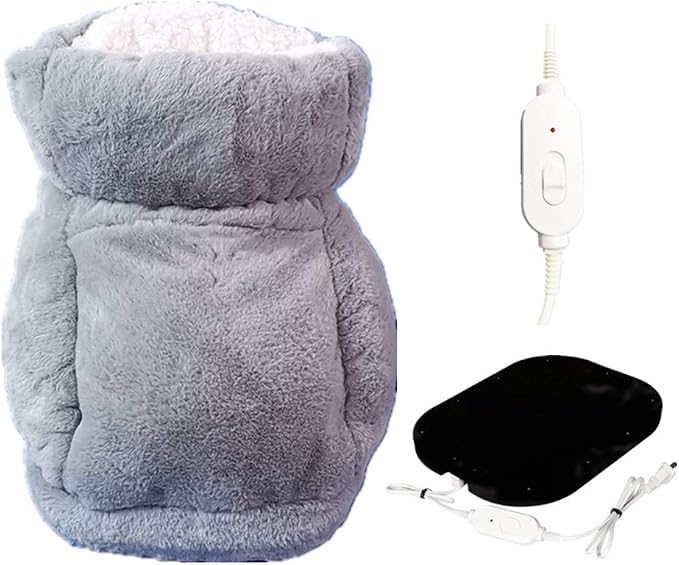 Plush Foot Warmer Heating Shoes Mat for Cold Winter Days – Soft Grey Electric Heated Foot Rest Pad Compatible with Use