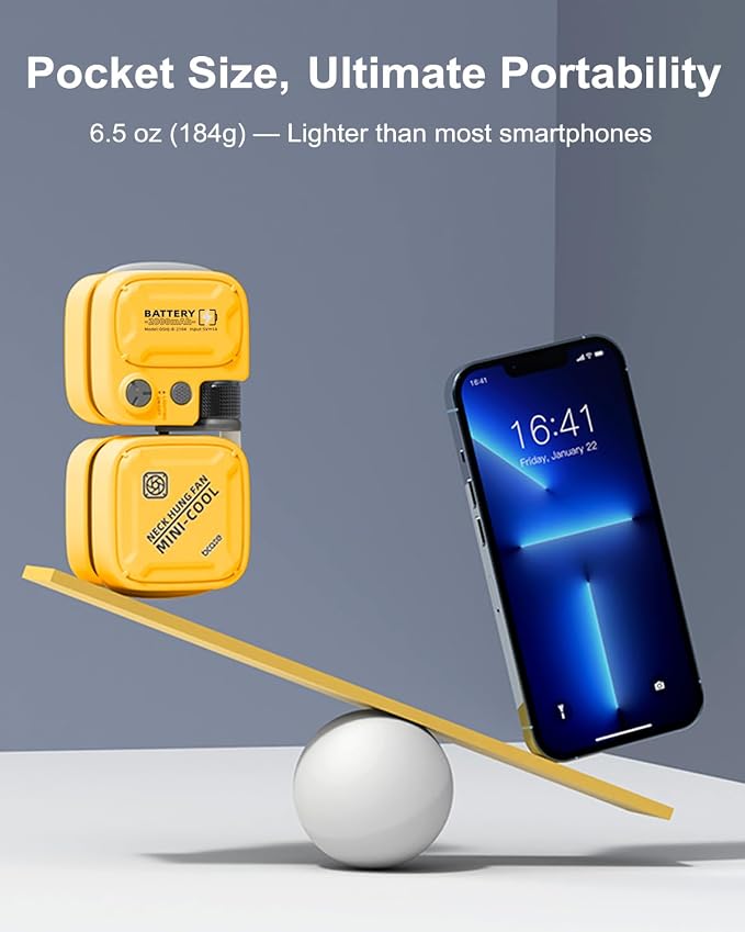 SOTHING Neck Fan with LED Light, Pocket Sized Personalized Fan with 3 Speeds, 7hrs Battery Life, USB-C Rechargeable, Portable Personal Cooling Device, Wearable Fan for Beach, Travel, Outdoor Adventure