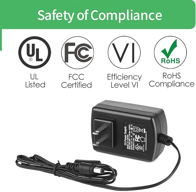 12V 2A Power Supply Adapter AC 100-240V to DC 12V, 5.5mm x 2.1mm Plug, Power Supply for IP Camera, DVR, NVR, LED Strip, Yamaha Keyboard Router – UL Listed FCC/RoHS Certified