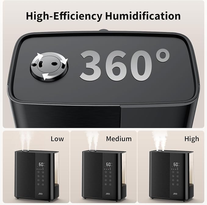 JRD Warm & Cool Mist Humidifiers for Bedroom 5L, Quiet Ultrasonic Air Humidifier Fast Symptom Relief, 50H Runtime, Oil Diffuser, 12H Timer, 7 Color Light for Large Room, Office, Baby, Plants-Black