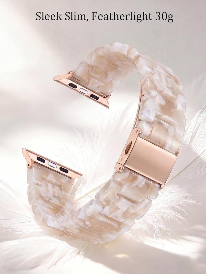 V-MORO Lightweight Resin Bands Compatible with Apple Watch Series 11/10/9/8/7 Band 45/46mm iPhone Watch Fashion Jewelry Strap Bracelet for iwatch Series SE/6/5/4/3/2/1(Pink Tan,42/44/45/46/49mm)
