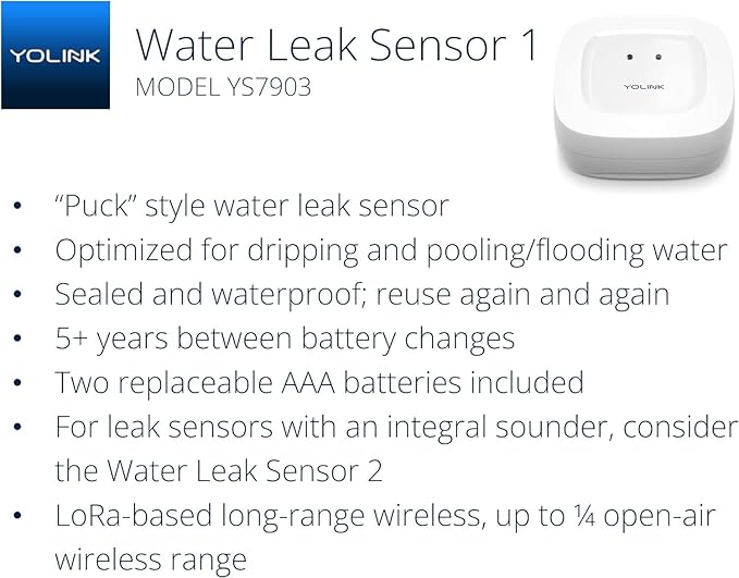 YoLink Smart Home Starter Kit: Hub & 3-Pack Water Leak Sensor 1, LoRa Up to 1/4 Mile Open-Air Range, SMS/Text, Email & Push Notifications, w/Alexa, IFTTT, Home Assistant