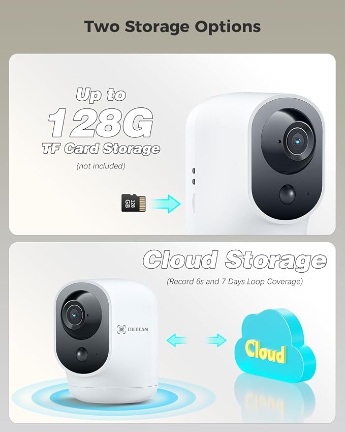 COCOCAM 2PCS Battery WiFi Indoor Security Camera Wireless, 5200mAh Battery, 2K Pan/Tilt Camera for Baby Monitor/Pet/Home Security, AI Recognition, PIR Human Detection, 2.4G WiFi